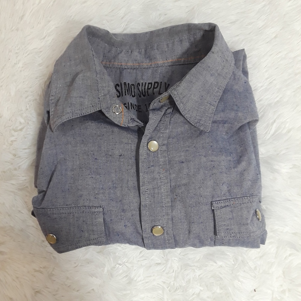 Mossimo Chambray Casual Snap Button Down Size M
